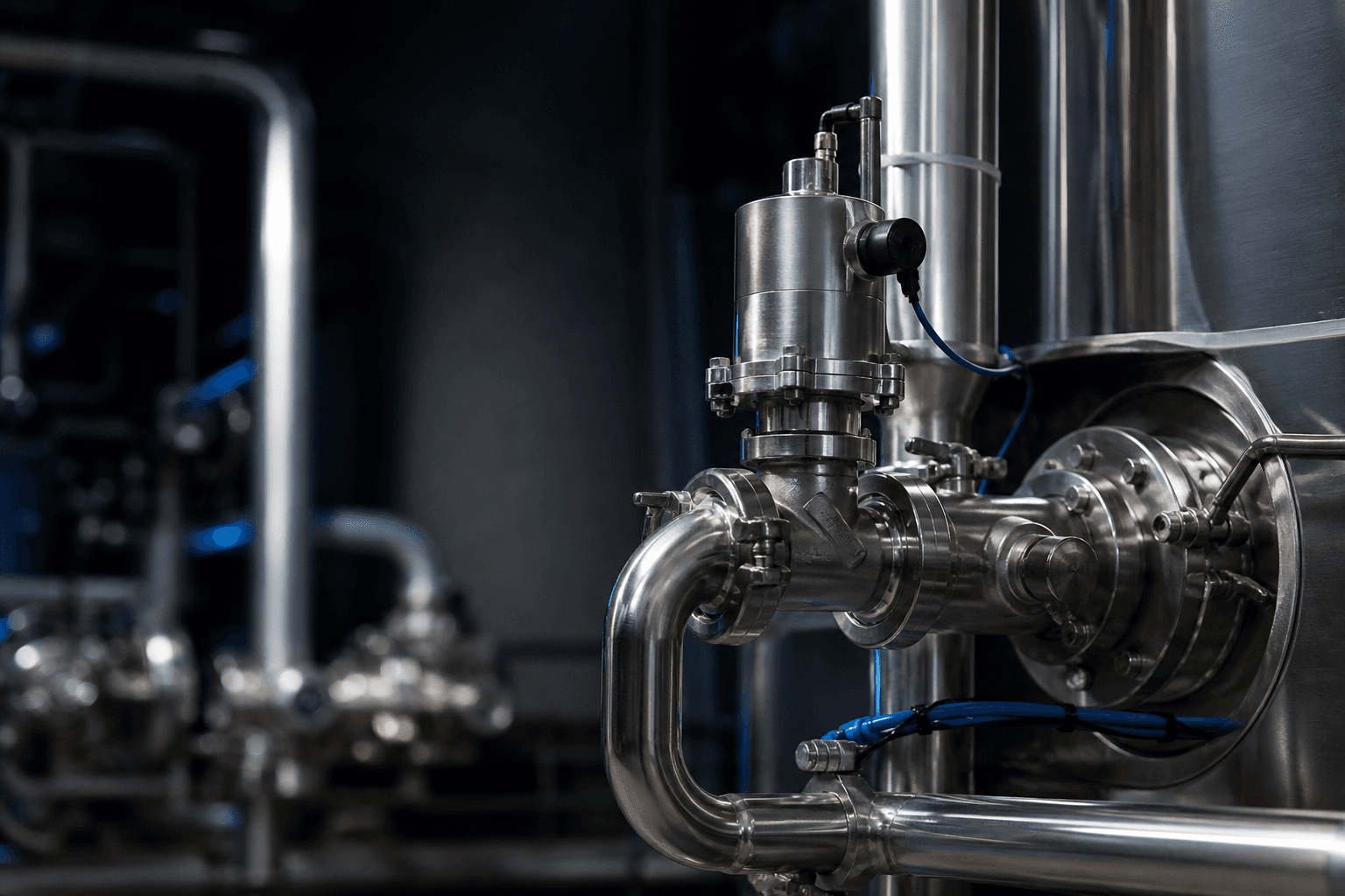 Detail einer hygienischen industriellen Prozessanlage